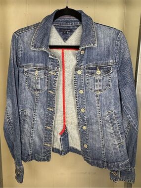 Tommy Hilfiger Denim Jacket Womens S Medium Wash Trucker Button Front Y2K